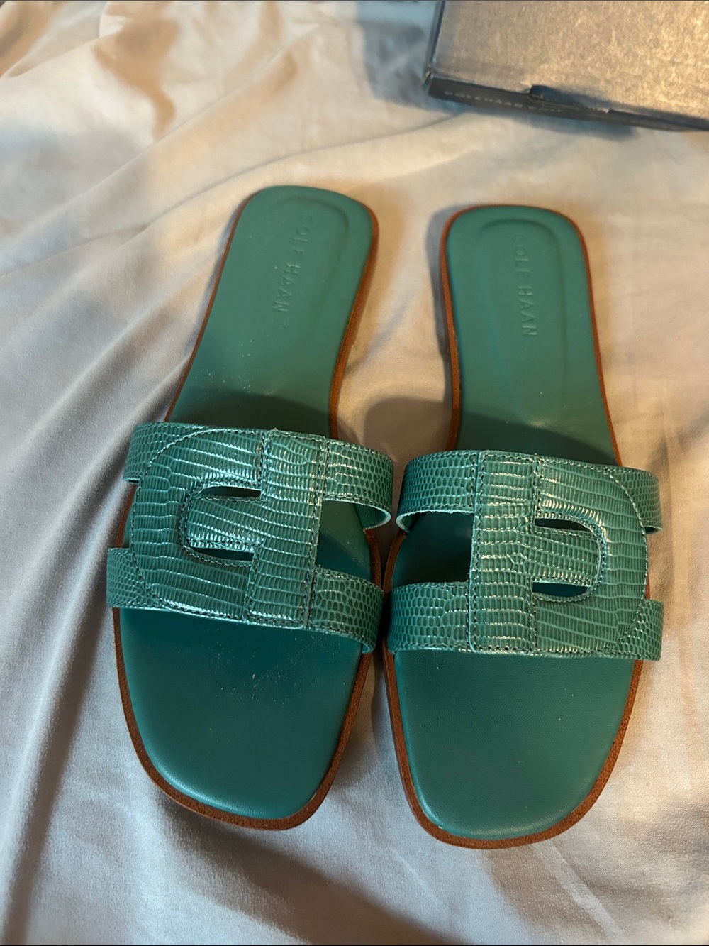 Cole Haan Green Jacquard lizard print Chrisee Slide Sandal 8.5 New in box